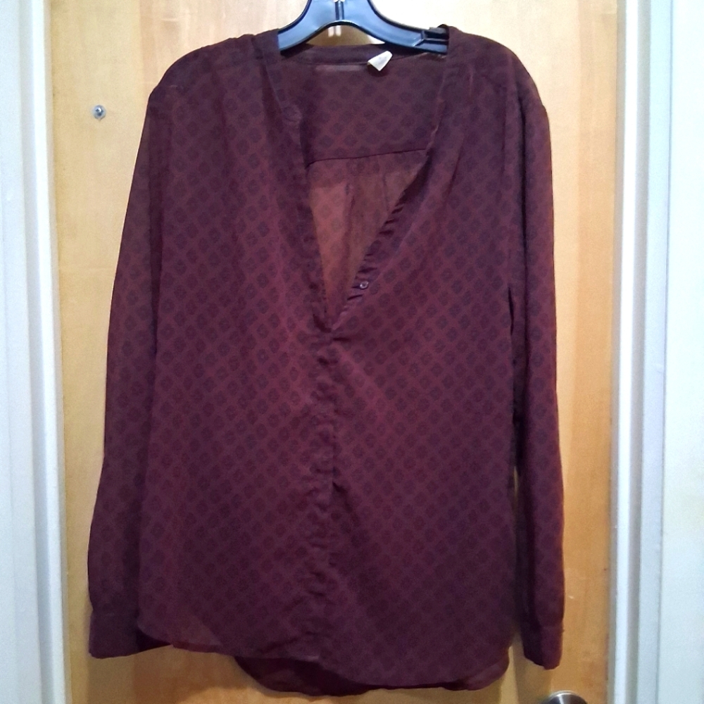 Old Navy Burgundy Long Sleeve Blouse Size L